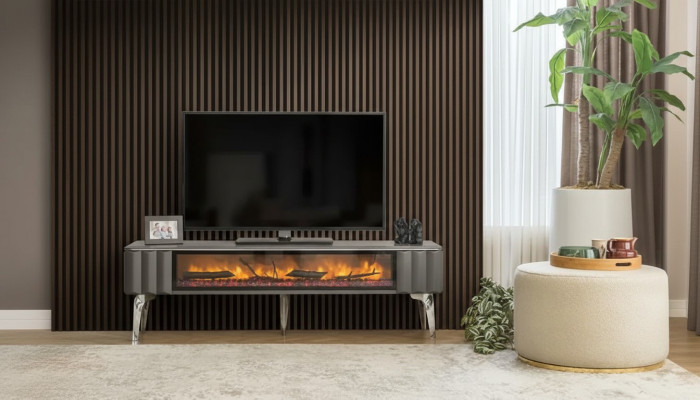 Hoogwaardige tv-dressoir openhaard MDF metaal grijze kleur nieuw woonkamer