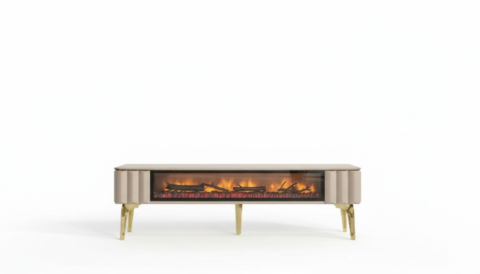 Sideboard RTV woonkamer luxe meubels open haard Beige MDF metaal Lowboard