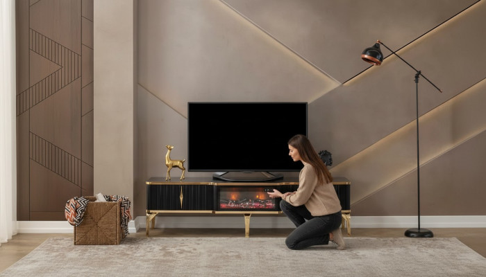 Zwarte tv-lagekast nieuwe luxe meubels MDF-metaal voor de woonkamer
