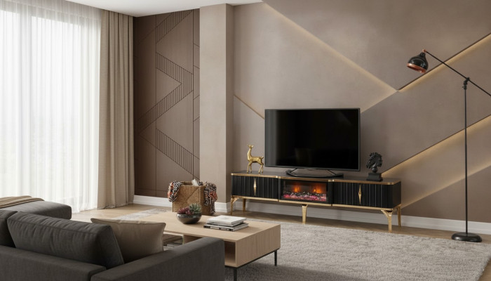 Zwarte tv-lagekast nieuwe luxe meubels MDF-metaal voor de woonkamer