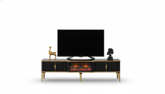 Zwarte tv-lagekast nieuwe luxe meubels MDF-metaal voor de woonkamer