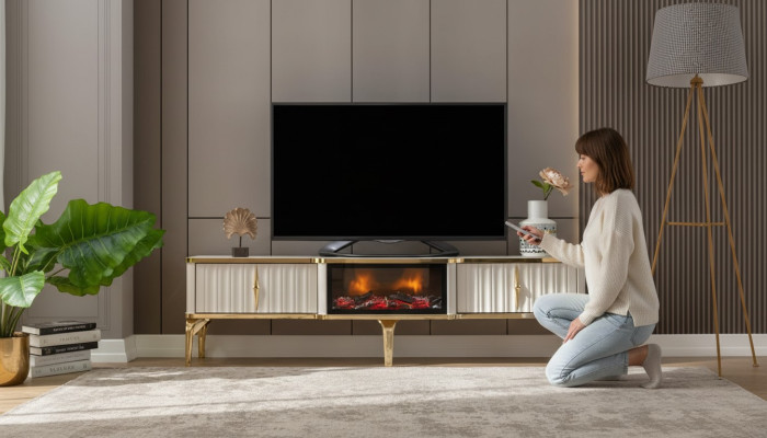 Woonkamer TV-meubel wit + goud MDF dressoir Metaal RTV Luxe Nieuw