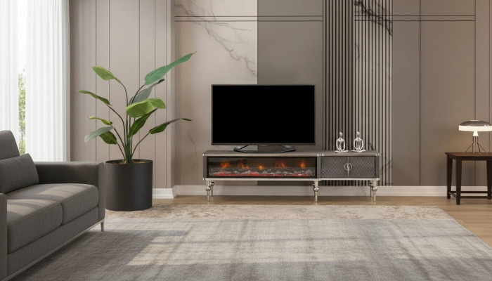 TV-meubel open haard metaal hout MDF spaanplaat luxe meubels nieuw wit RTV