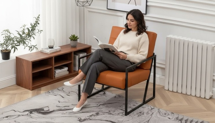 Woonkamer fauteuil Oranje Nieuwe luxe metalen poten Stoffering van textiel