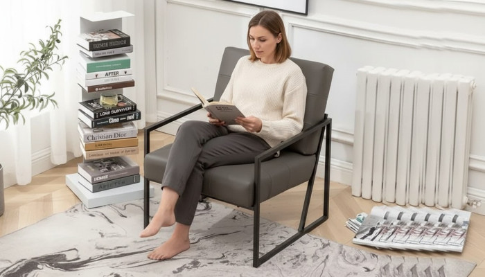 Woonkamer fauteuil Donkergrijs 1-zits Metalen poten + Textielbekleding
