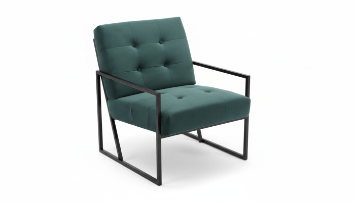 Donkergroene fauteuil woonkamer textiel + metalen poten Luxe meubels Nieuw