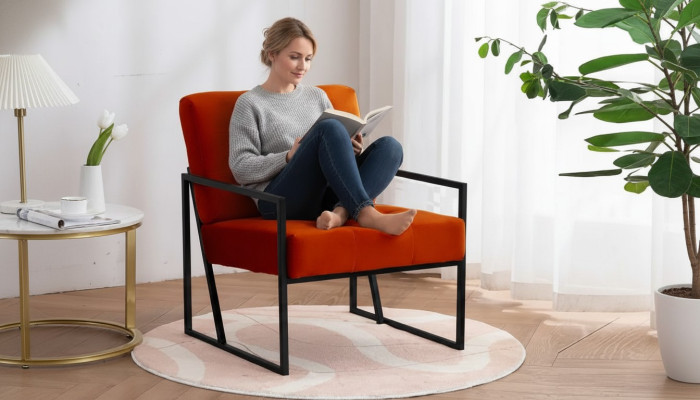 Oranje fauteuil woonkamer luxe meubels hoogwaardige metalen poten textiel nieuw