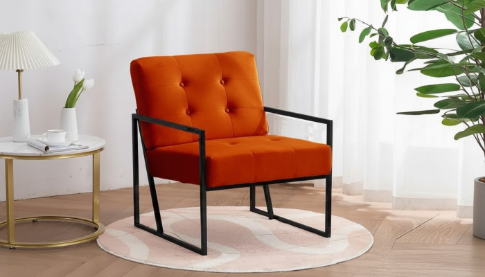 Oranje fauteuil woonkamer luxe meubels hoogwaardige metalen poten textiel nieuw