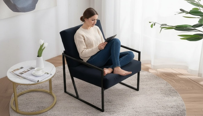 Gezellige zwarte fauteuil Nieuw Textiel Metaal Hoogwaardige Materialen