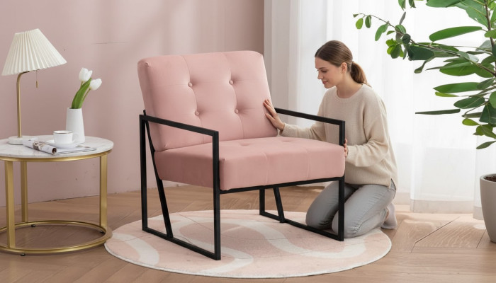 Comfortabele fauteuil 1-zits woonkamer roze textiel bekleding metalen poten