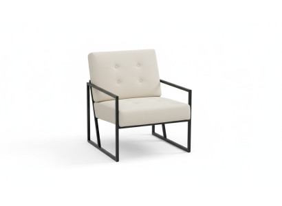 Beige textiel fauteuil woonkamer 1-zits relax metalen poten eetkamer.
