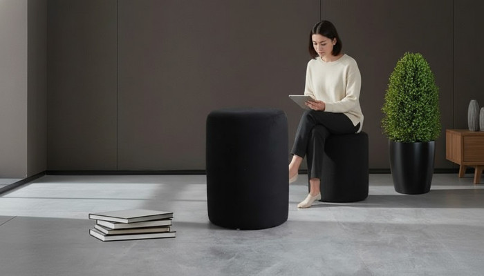 Zwarte poef woonkamer polyester gestoffeerde poef luxe