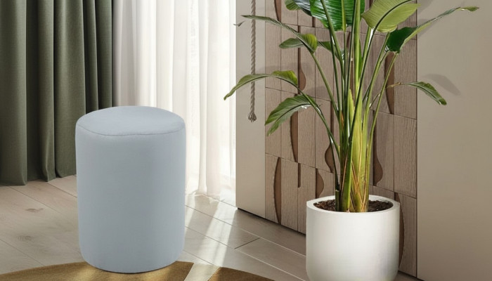 Luxe poef met witte textielbekleding en MDF-frame Nieuw
