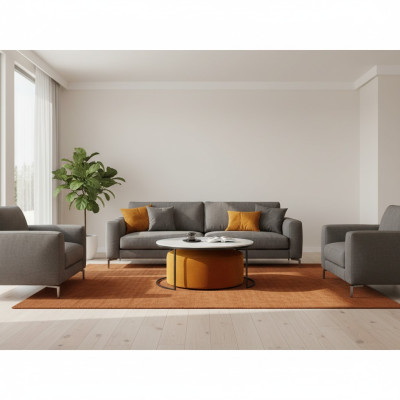Witte MDF salontafel + oranje krukje nieuwe metalen poten luxe
