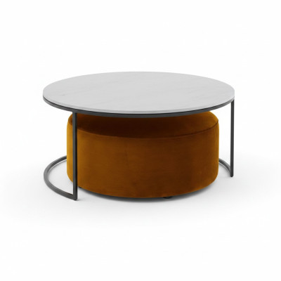 Witte MDF salontafel + oranje krukje nieuwe metalen poten luxe