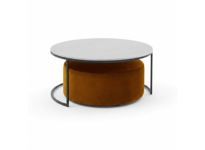 Witte MDF salontafel + oranje krukje nieuwe metalen poten luxe