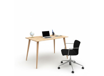 Beige houten tafel, designer loft-tafel, stijlvolle bureaus, luxe meubilair.