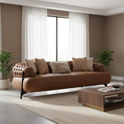 Bruine Chesterfield-driepersoonsbank woonkamer gestoffeerde bank moderne meubels