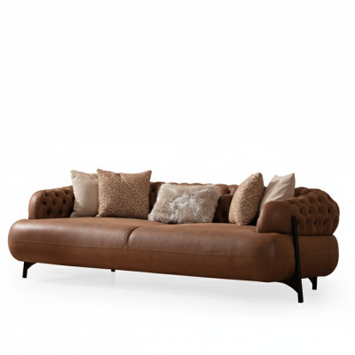 Bruine Chesterfield-driepersoonsbank woonkamer gestoffeerde bank moderne meubels