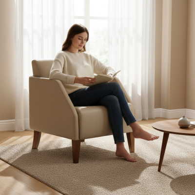 Beige eenzitter Luxueuze gestoffeerde fauteuil Designer loungestoel Meubilair