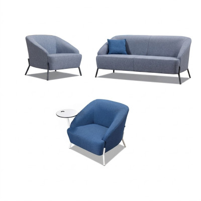 Grijs-blauwe bankstel designer gestoffeerde banken moderne 2-zitter fauteuil.