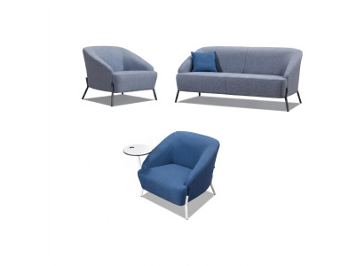 Grijs-blauwe bankstel designer gestoffeerde banken moderne 2-zitter fauteuil.