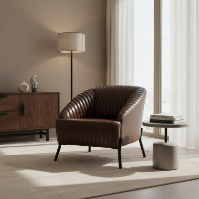 Bruine fauteuil ontwerper woonkamer relaxstoel leer eenzitter meubels