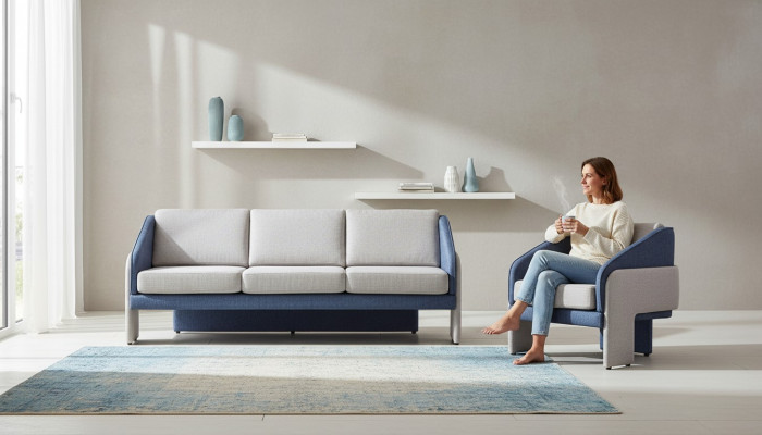 Grijs-blauwe woonkamer designer zitmeubelen 3-zits fauteuil 2-delige set