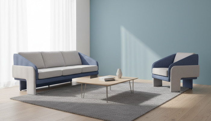 Grijs-blauwe woonkamer designer zitmeubelen 3-zits fauteuil 2-delige set