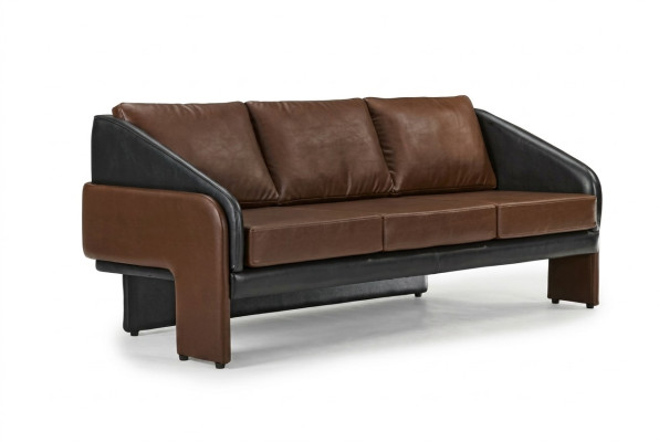 Bruin-zwarte driezits exclusieve gestoffeerde meubels designer leren bank.