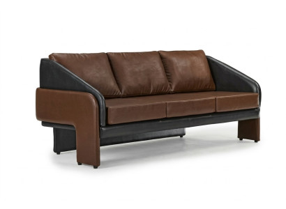 Bruin-zwarte driezits exclusieve gestoffeerde meubels designer leren bank.