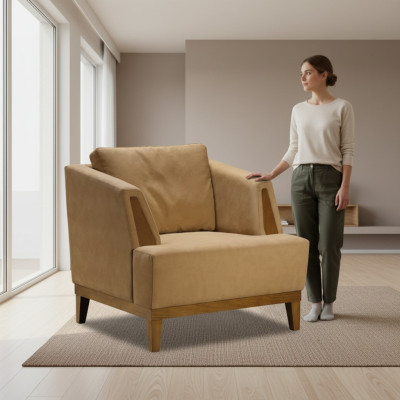 Bruine gestoffeerde fauteuil designer textiele eenzitter moderne televisiefauteuil