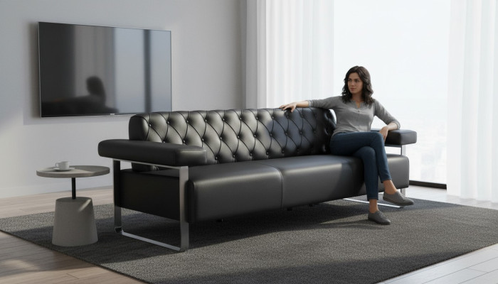 Chesterfield Design 3-zitsbank Zwart Effen Modern Design Stijl