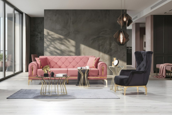 Chesterfield Rosa Roestvrij Staal Bank Moderne Beklede Bank Luxe Driezitter