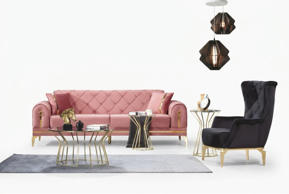 Chesterfield Rosa Roestvrij Staal Bank Moderne Beklede Bank Luxe Driezitter