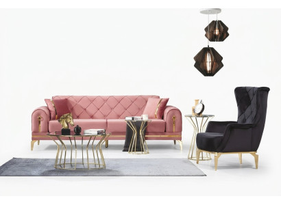 Chesterfield Rosa Roestvrij Staal Bank Moderne Beklede Bank Luxe Driezitter