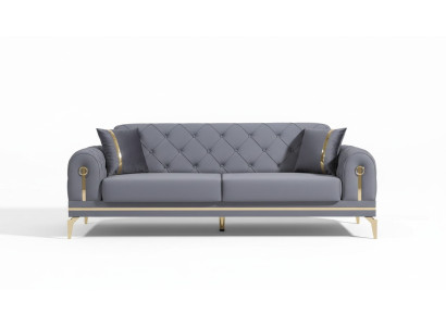 Chesterfield grijze stoffen bank Designer woonkamer driezits textiel 3-zits
