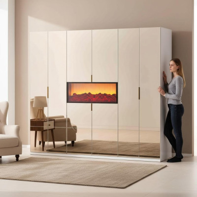 Beige slaapkamer kledingkast designer garderobe edele houten kasten