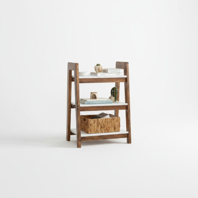 Bruin-witte boekenplank, boekentafel, houten meubels, kinderboekenplanken, kantoor meubels