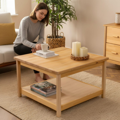 Beige houten salontafel moderne woonkamer koffietafel design meubels.