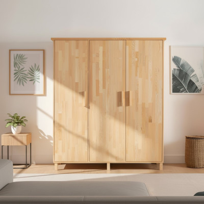 Beige Slaapkamer Elegante Kledingkast Designer 3-deurs Houten Kasten.