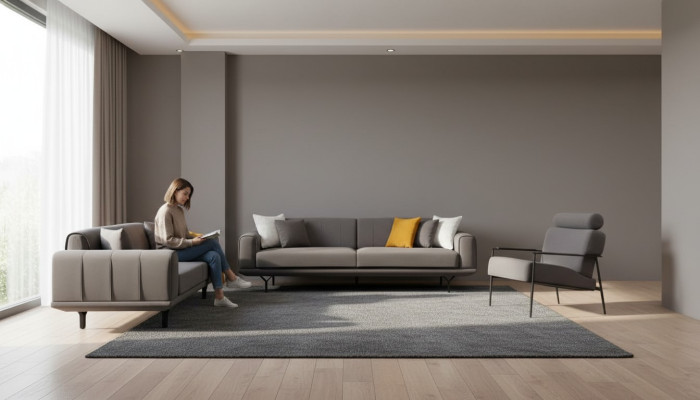 Woonkamer Set 3-delig 4-zitter 3-zitter Fauteuil met Kussen Grijs Effen