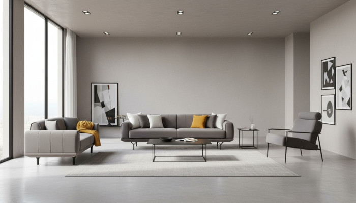Woonkamer Set 3-delig 4-zitter 3-zitter Fauteuil met Kussen Grijs Effen