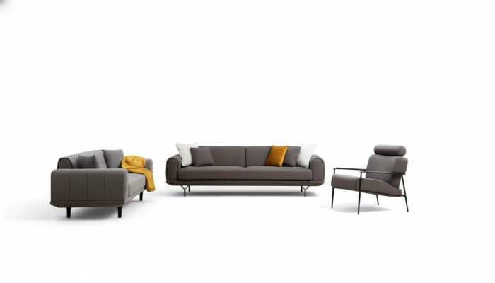 Woonkamer Set 3-delig 4-zitter 3-zitter Fauteuil met Kussen Grijs Effen