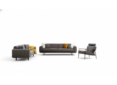 Woonkamer Set 3-delig 4-zitter 3-zitter Fauteuil met Kussen Grijs Effen