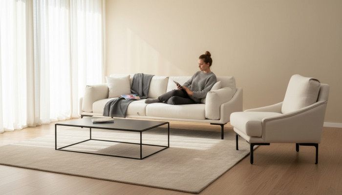 Woonkamerset 2-delig 3-zitsbank Fauteuil Wit Textiel Woonkamer Modern