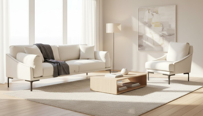 Woonkamerset 2-delig 3-zitsbank Fauteuil Wit Textiel Woonkamer Modern