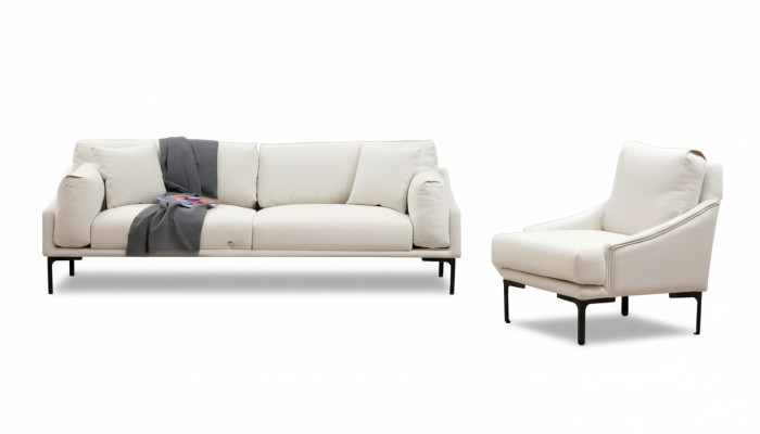 Woonkamerset 2-delig 3-zitsbank Fauteuil Wit Textiel Woonkamer Modern