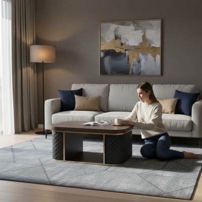Salontafel Bruin Zwart Tweekleurig met Plank Modern Design Rechthoekig