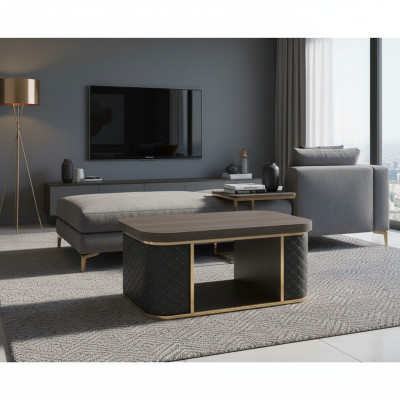 Salontafel Bruin Zwart Tweekleurig met Plank Modern Design Rechthoekig